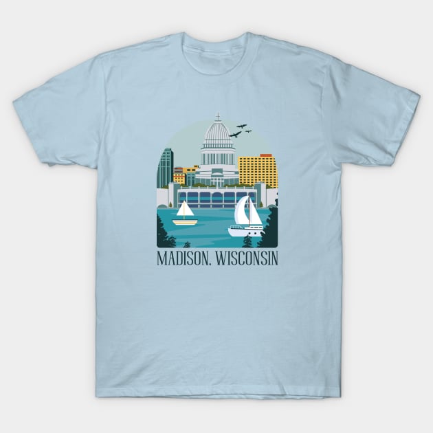 Skyline Madison Wisconsin T-Shirt by Safdesignx